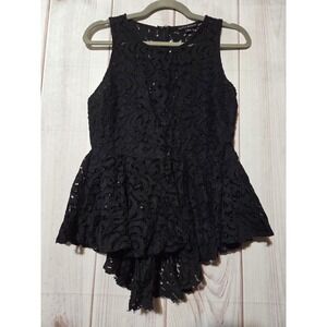 Haute Monte Black Lace Peplum Whimsigoth Women's Size L Ruffle Hem